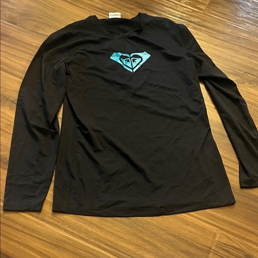 Roxy Black Long Sleeve Tee with Aqua Logo